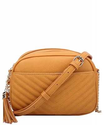 Veronica Double Zipper V Pattern Crossbody WU121 MUSTARD